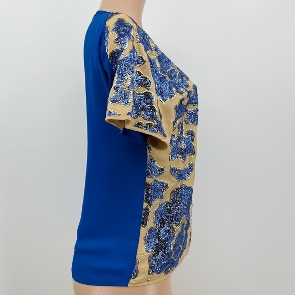 Neiman Marcus Tracy Reese x Target Blue Floral Sequined Blouse Top Size Small - Picture 3 of 9